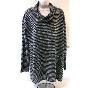 J.Jill jjill Black/White striped Knit Cowl Neck lightweight Sweater tunic - L